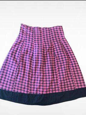 Vintage High-Waist Pink + Black Gingham A-Line Cotton Skirt, S
